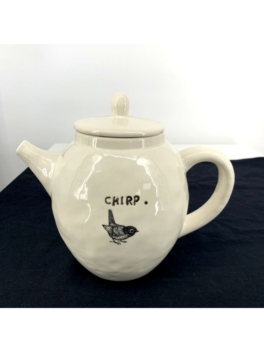 Rae Dunn Chirp Bird Tea Pot Dimpled Pottery w Lid Teapot 8" Magenta